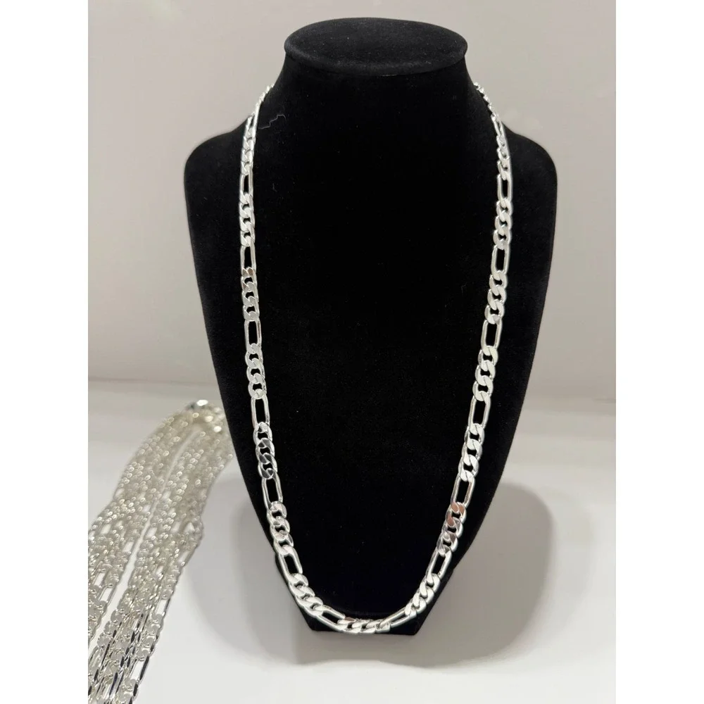 figaro chain necklace silver filled stamped 24 inch 7.5mm lobster clasp